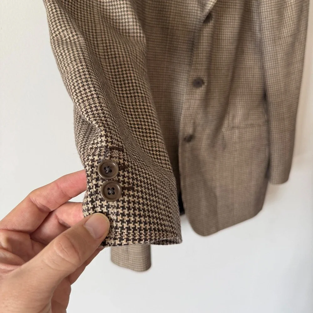 Salvatore‎ Ferragamo Mens Houndstooth Blazer Brown Tan Made in Italy Sport Coat